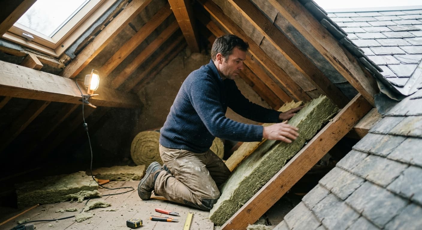 Isolation de combles sous toiture dans une maison du bassin annécien